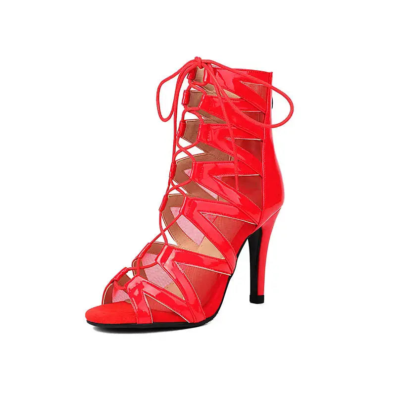 Lace Up Microfiber Leather Shoes with PU Lining and Renewable Sole - Red Patent Leather 7CM / 35