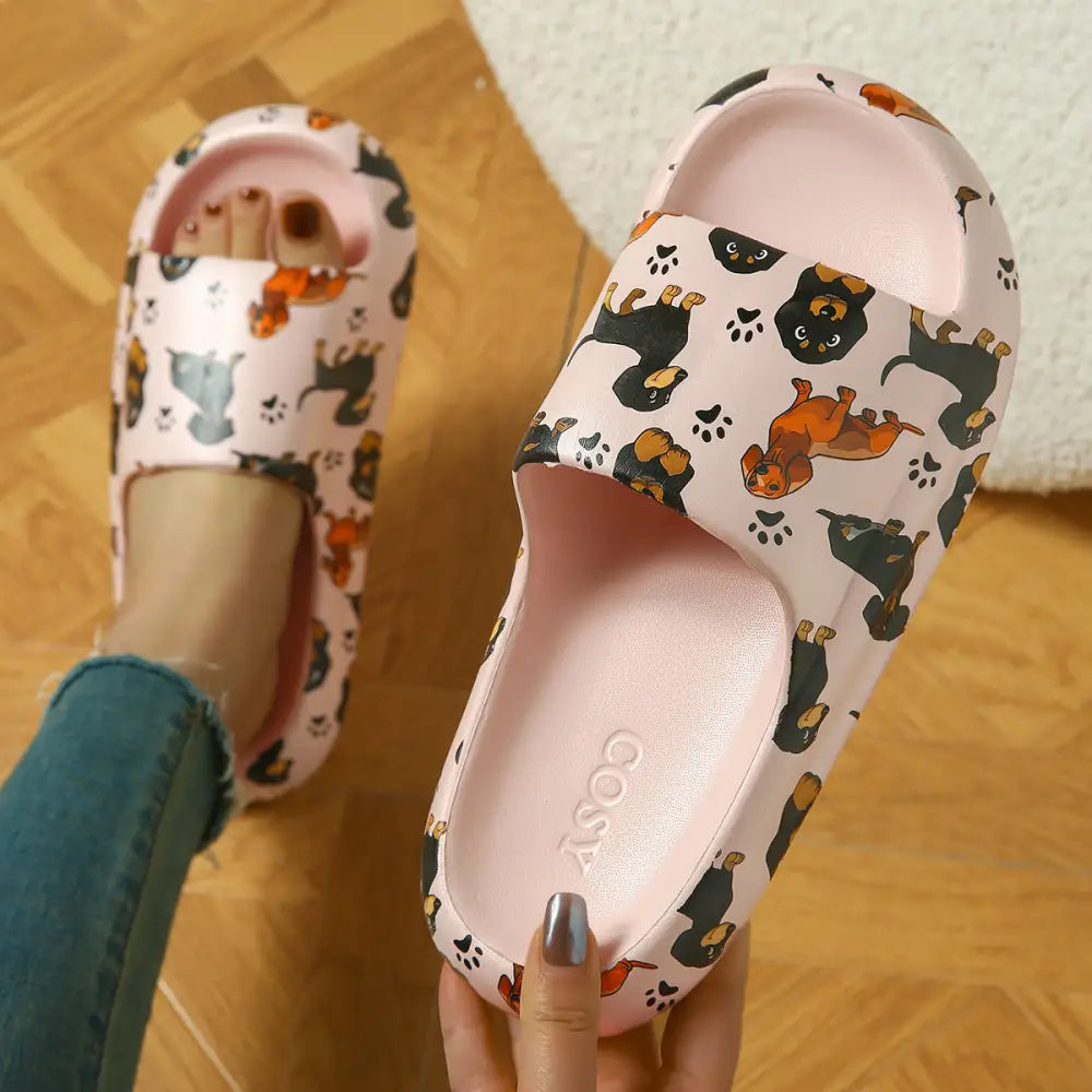 Ladies Cartoon EVA Flip Flops in White and Pink - 36to37 / Pink