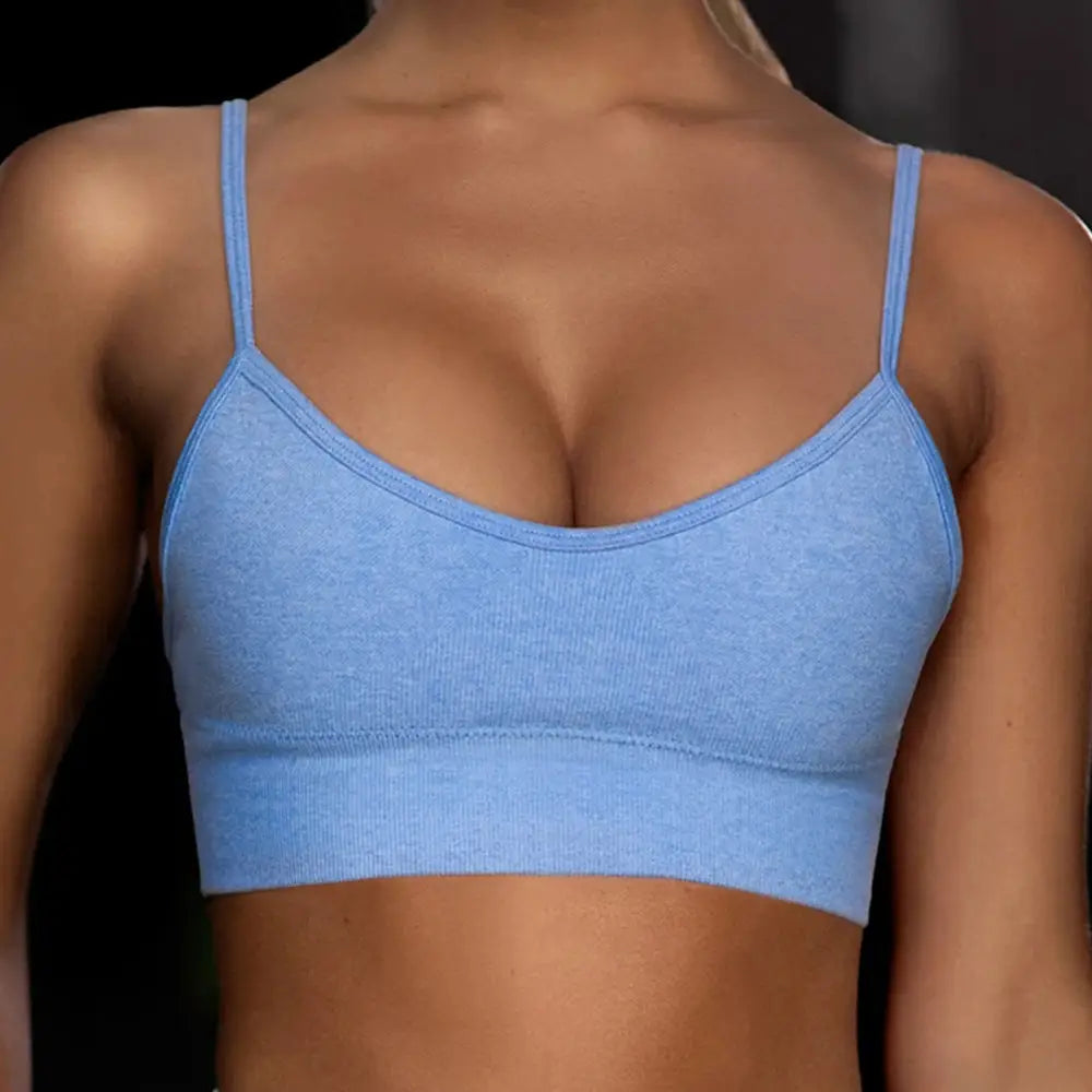 Ladies underwear seamless yoga fitness sports suit - Blue vest / M