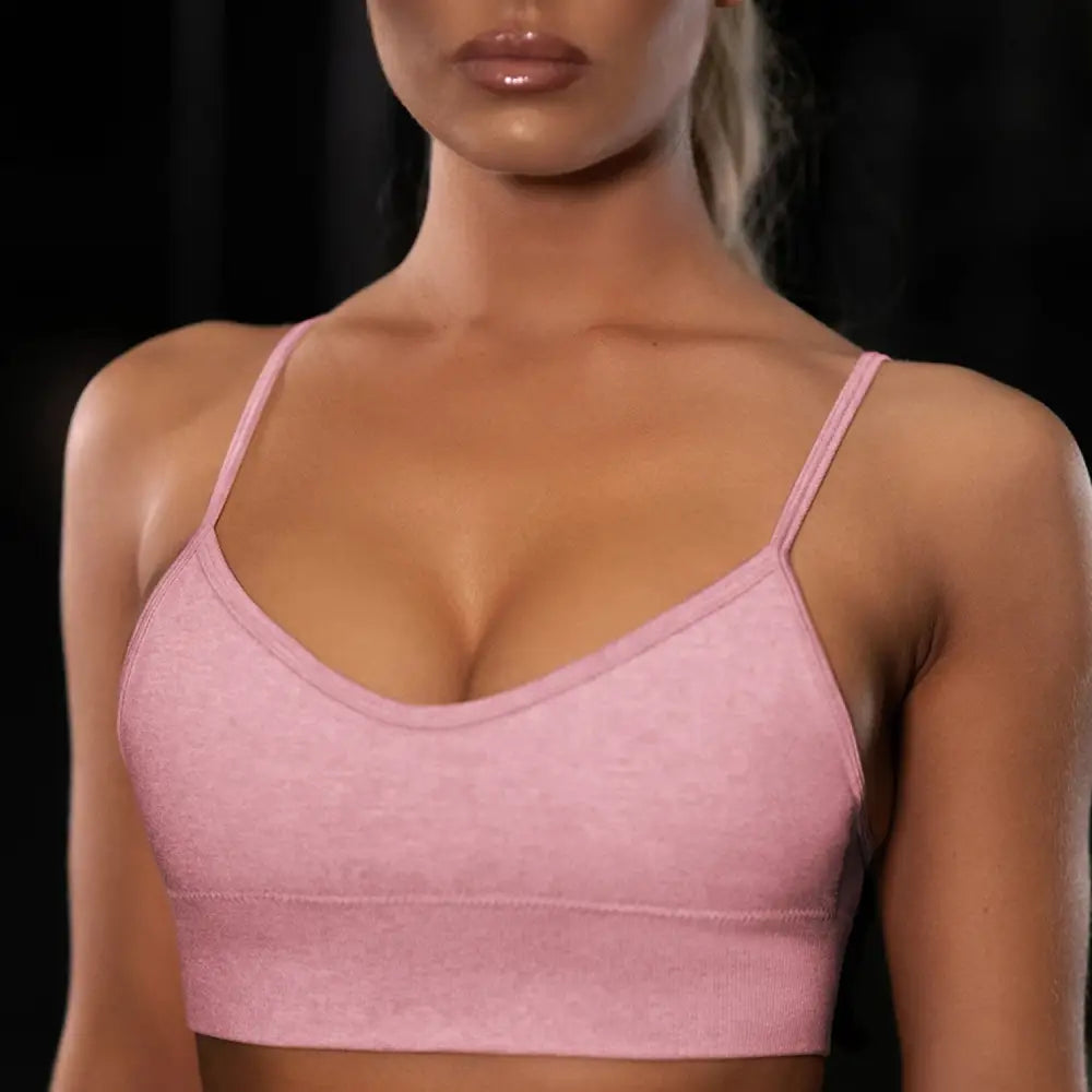 Ladies underwear seamless yoga fitness sports suit - Pink vest / L