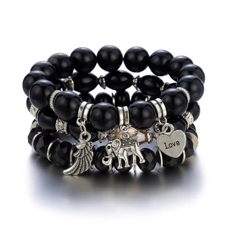 Layered Wood Bead Bracelet - B0005 Black