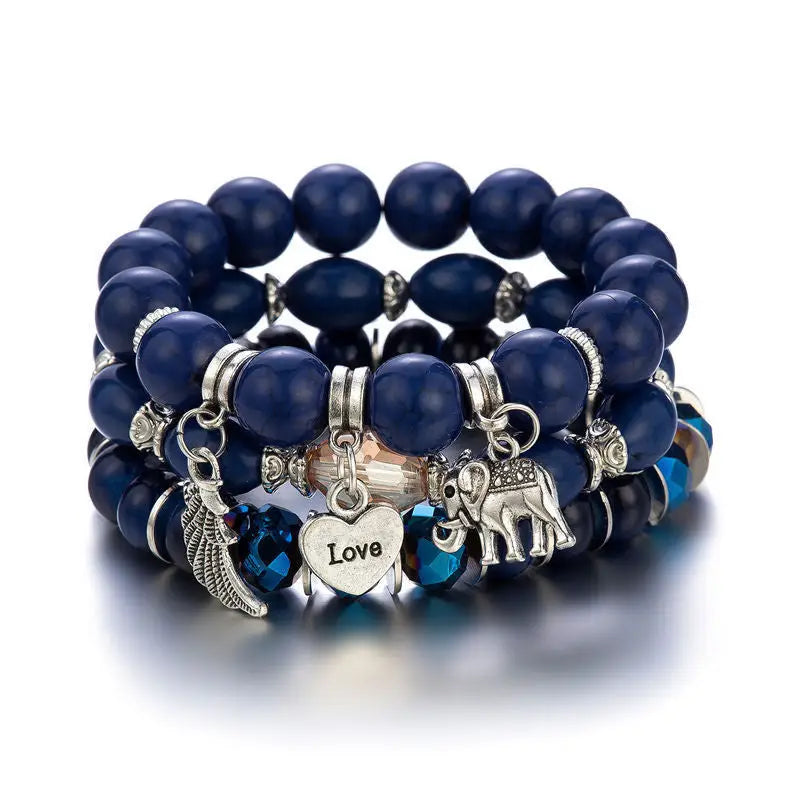 Layered Wood Bead Bracelet - B0005 Blue Black