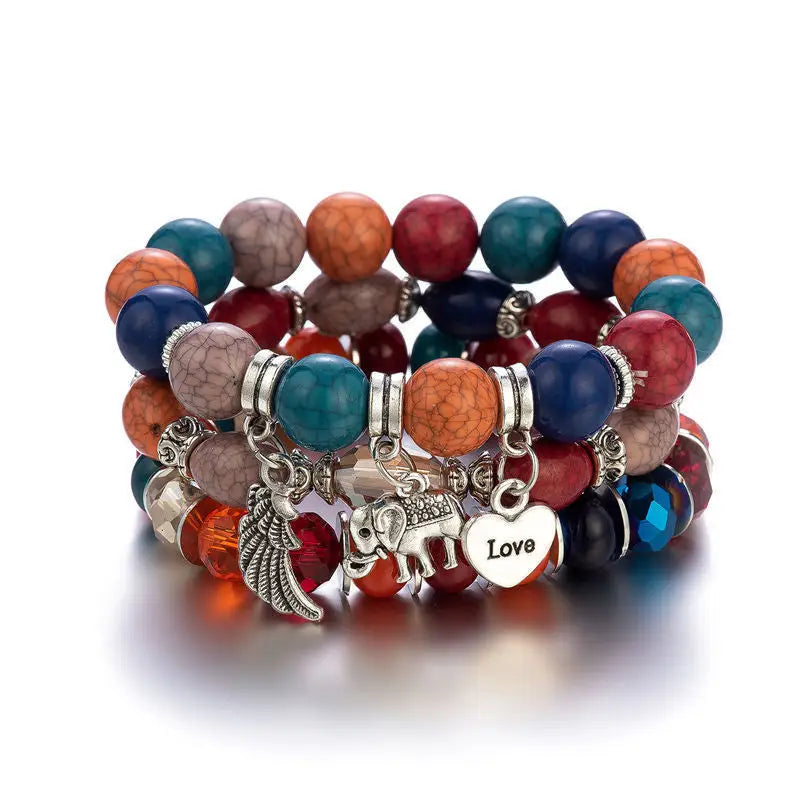 Layered Wood Bead Bracelet - B0005 Dark Mix