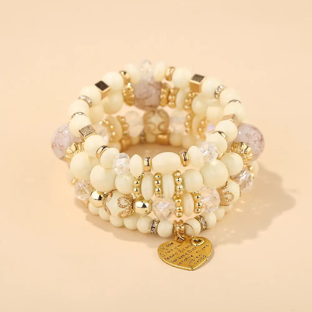 Layered Wood Bead Bracelet - B0013 Beige