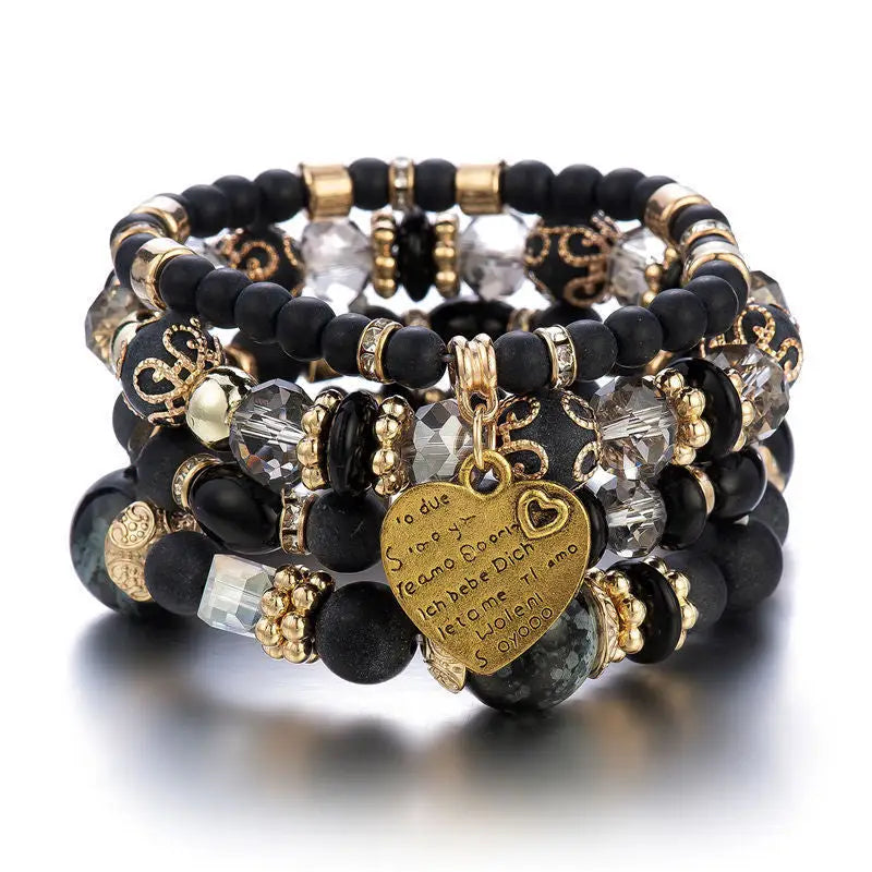 Layered Wood Bead Bracelet - B0013 Black