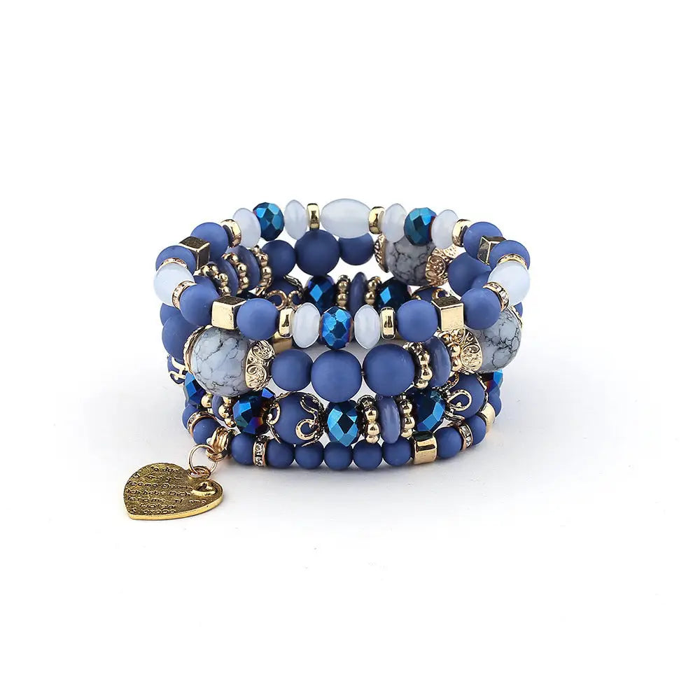 Layered Wood Bead Bracelet - B0013 Blue Black