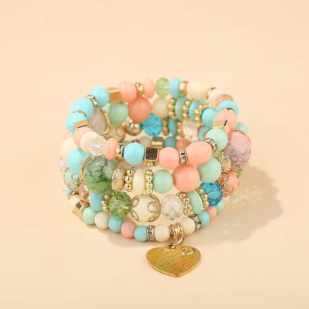 Layered Wood Bead Bracelet - B0013 Light Mix