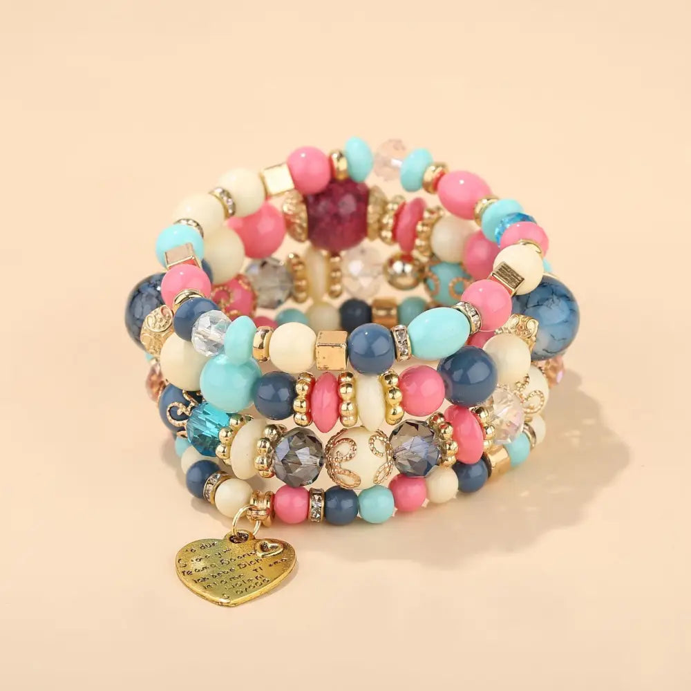 Layered Wood Bead Bracelet - B0013 Mixed Color