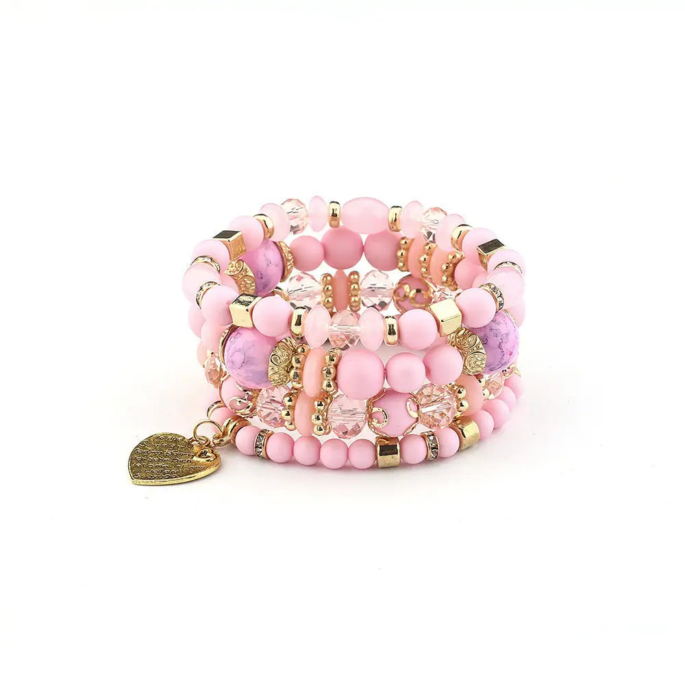 Layered Wood Bead Bracelet - B0013 Pink