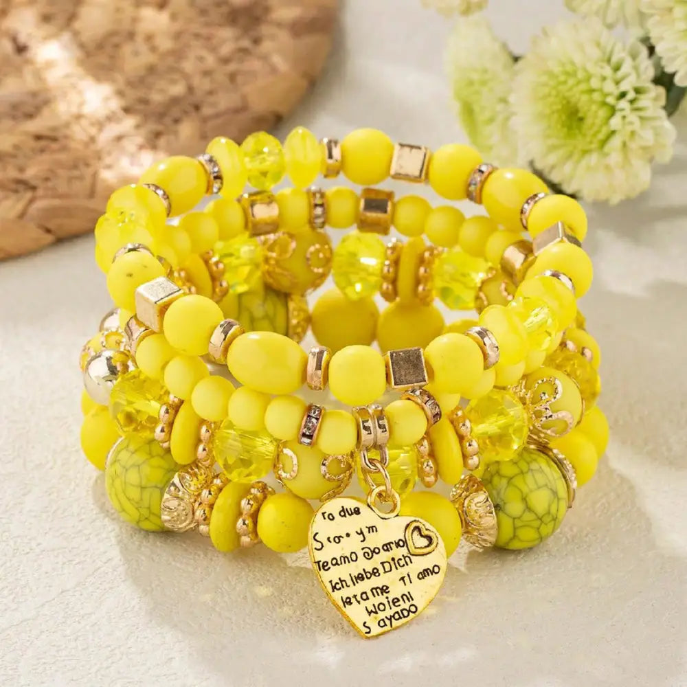 Layered Wood Bead Bracelet - B0013 Yellow