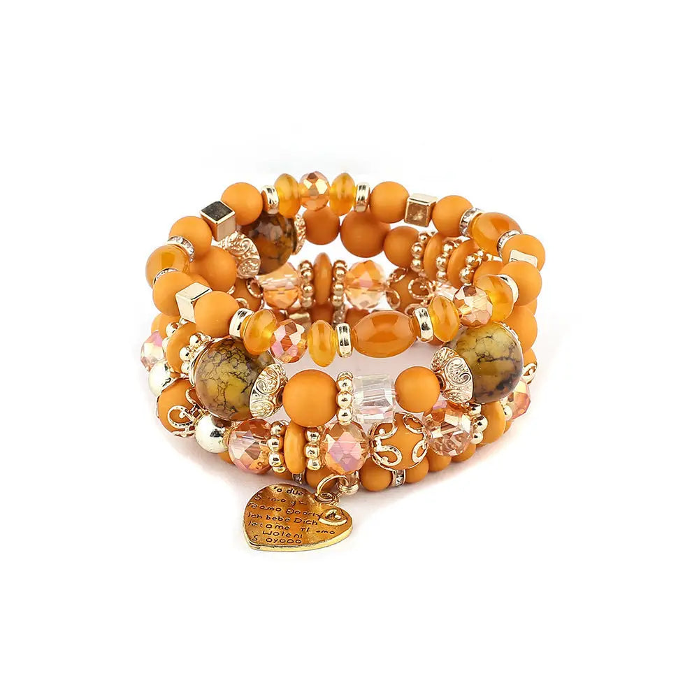 Layered Wood Bead Bracelet - B0013 Yellow Coffee