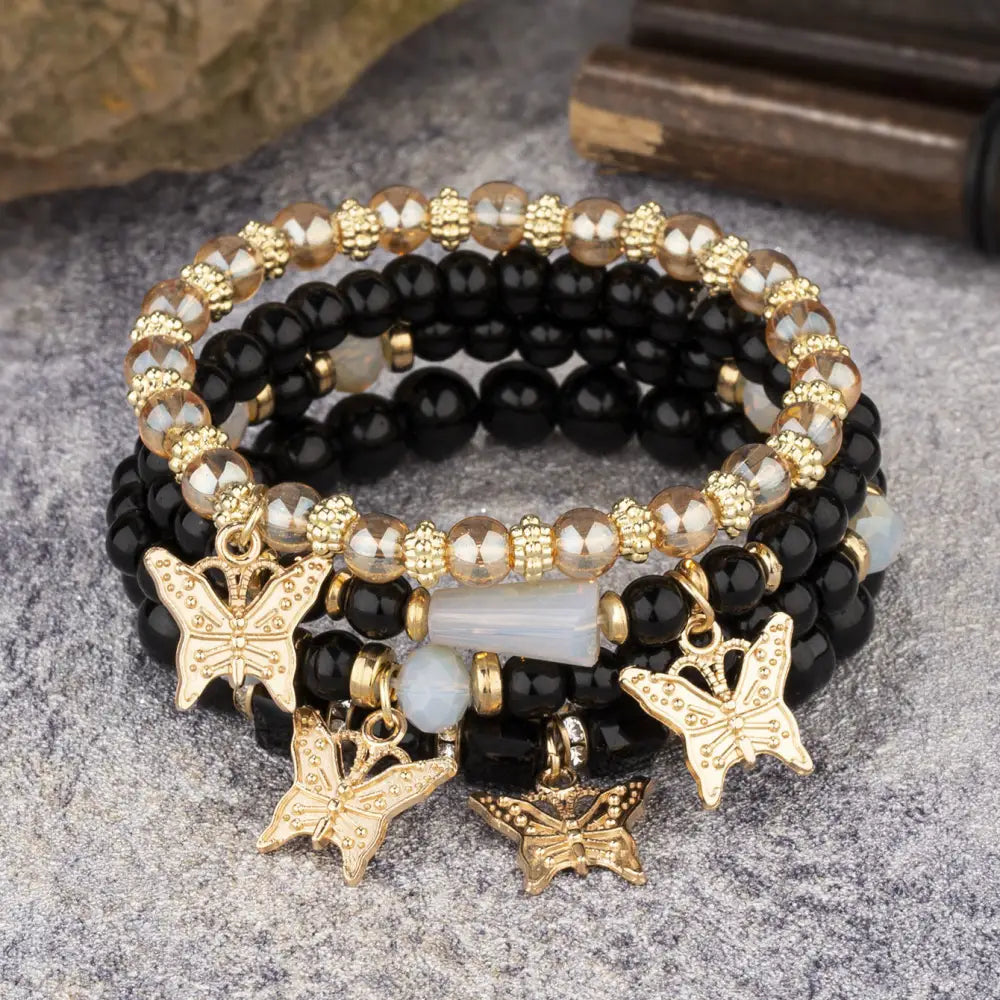 Layered Wood Bead Bracelet - B138 Black