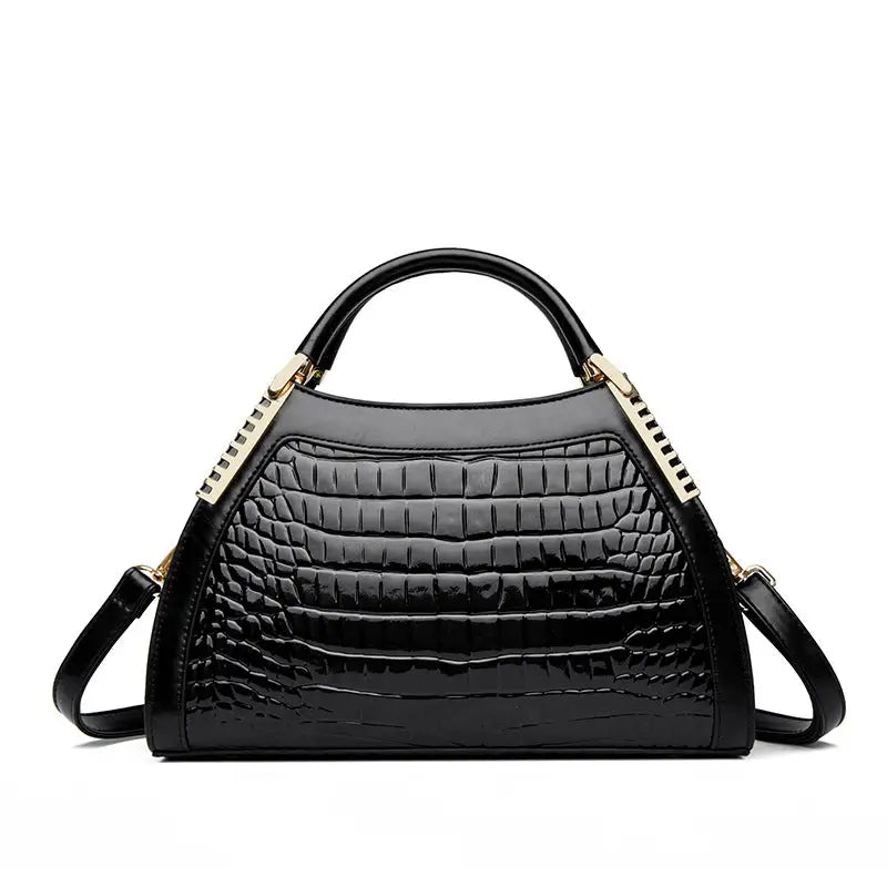 Leopard Print Crocodile Pattern PU Shoulder Bag for Women - Black