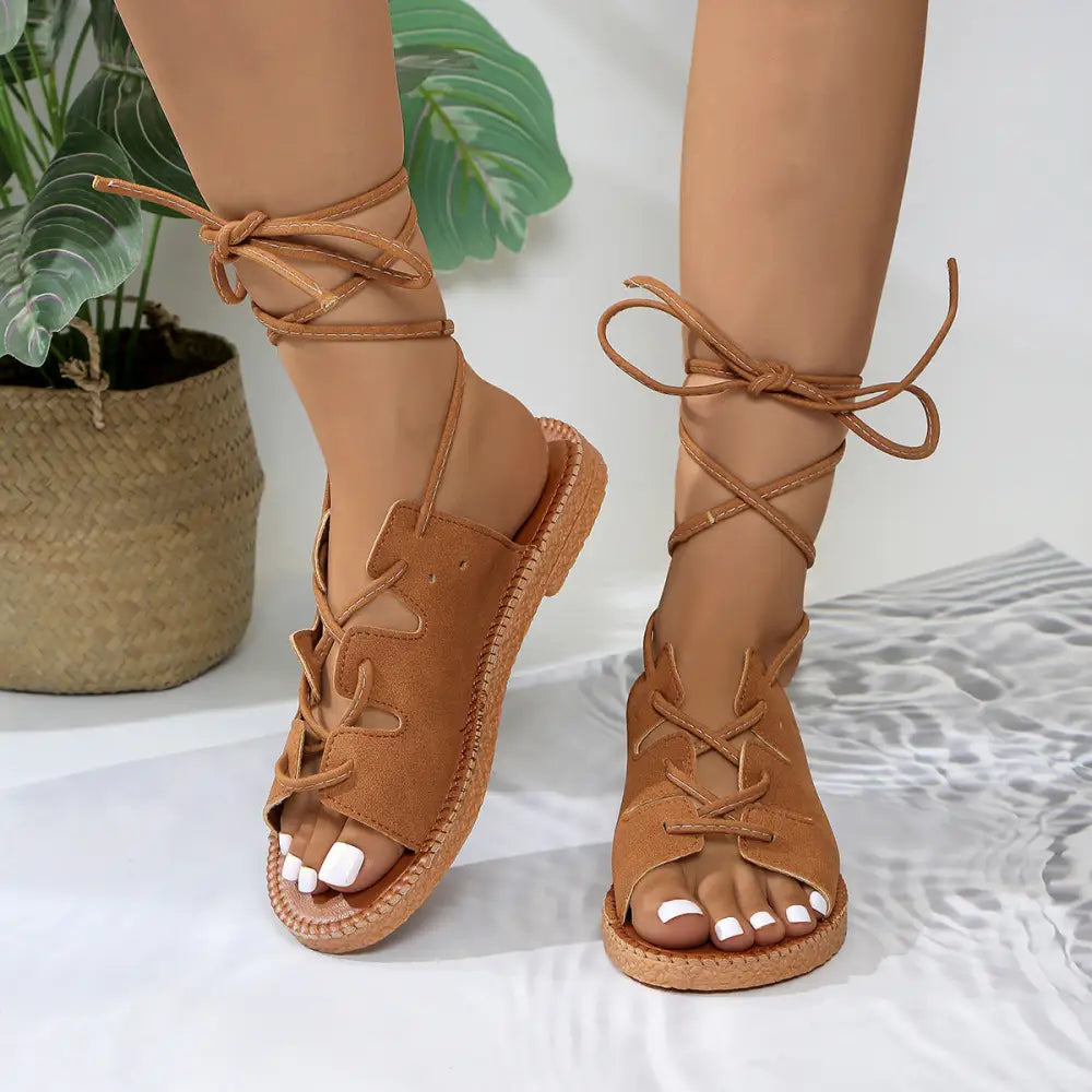 Leopard Print Leather Sandals in Multiple Colors and Sizes - Light Brown / 36