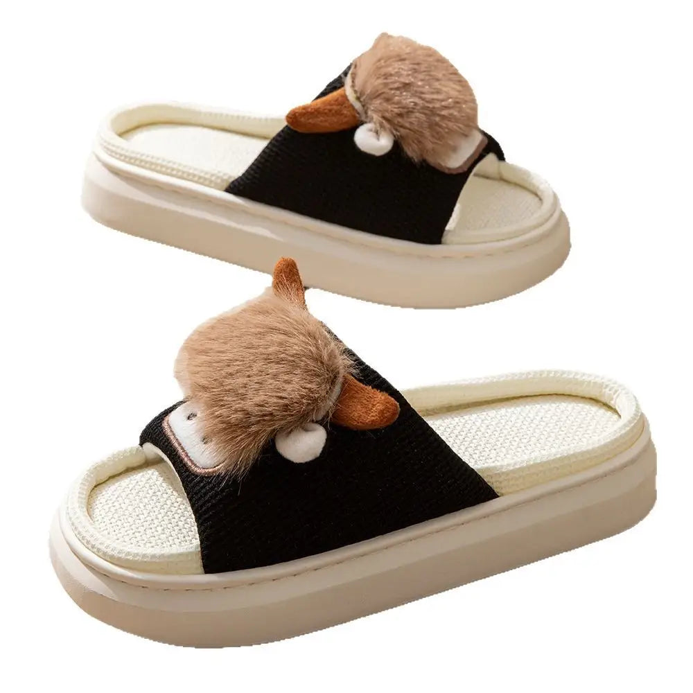 Linen Upper Hollow Out Flip Flops with EVA Sole for Adults