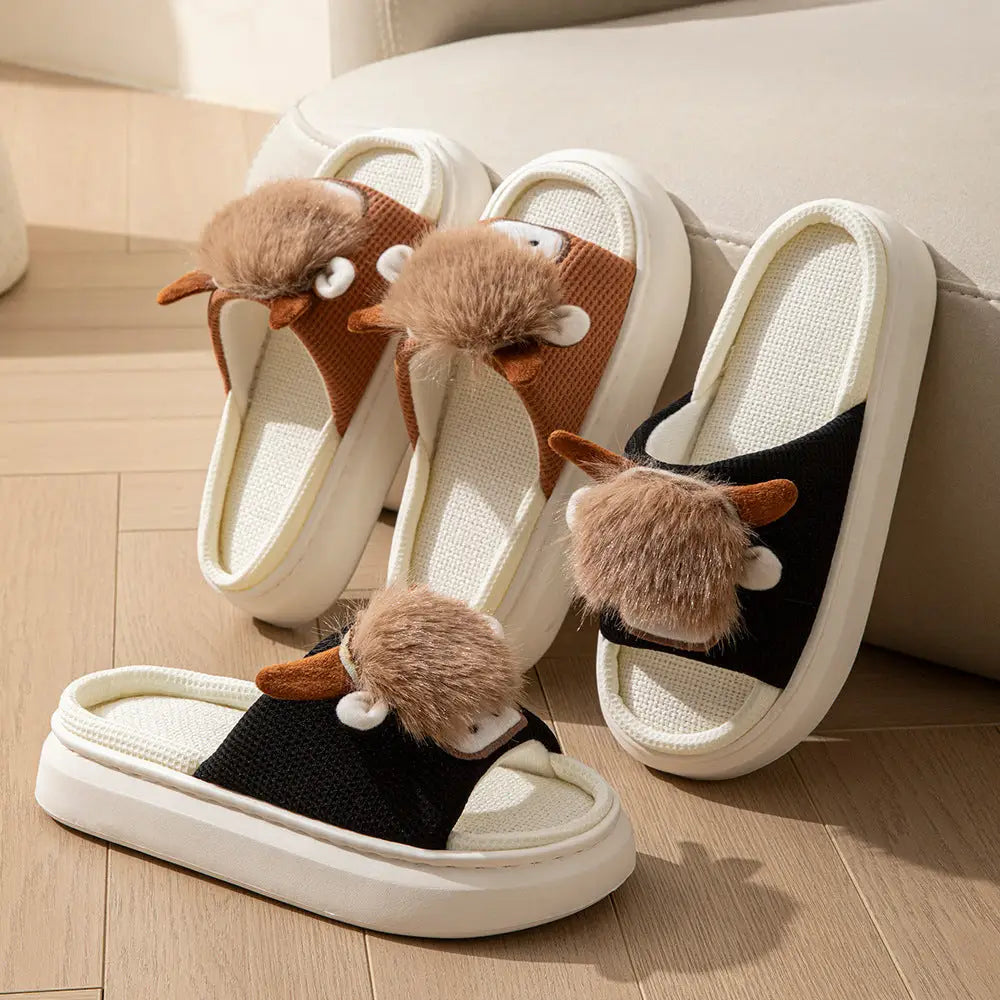 Linen Upper Hollow Out Flip Flops with EVA Sole for Adults