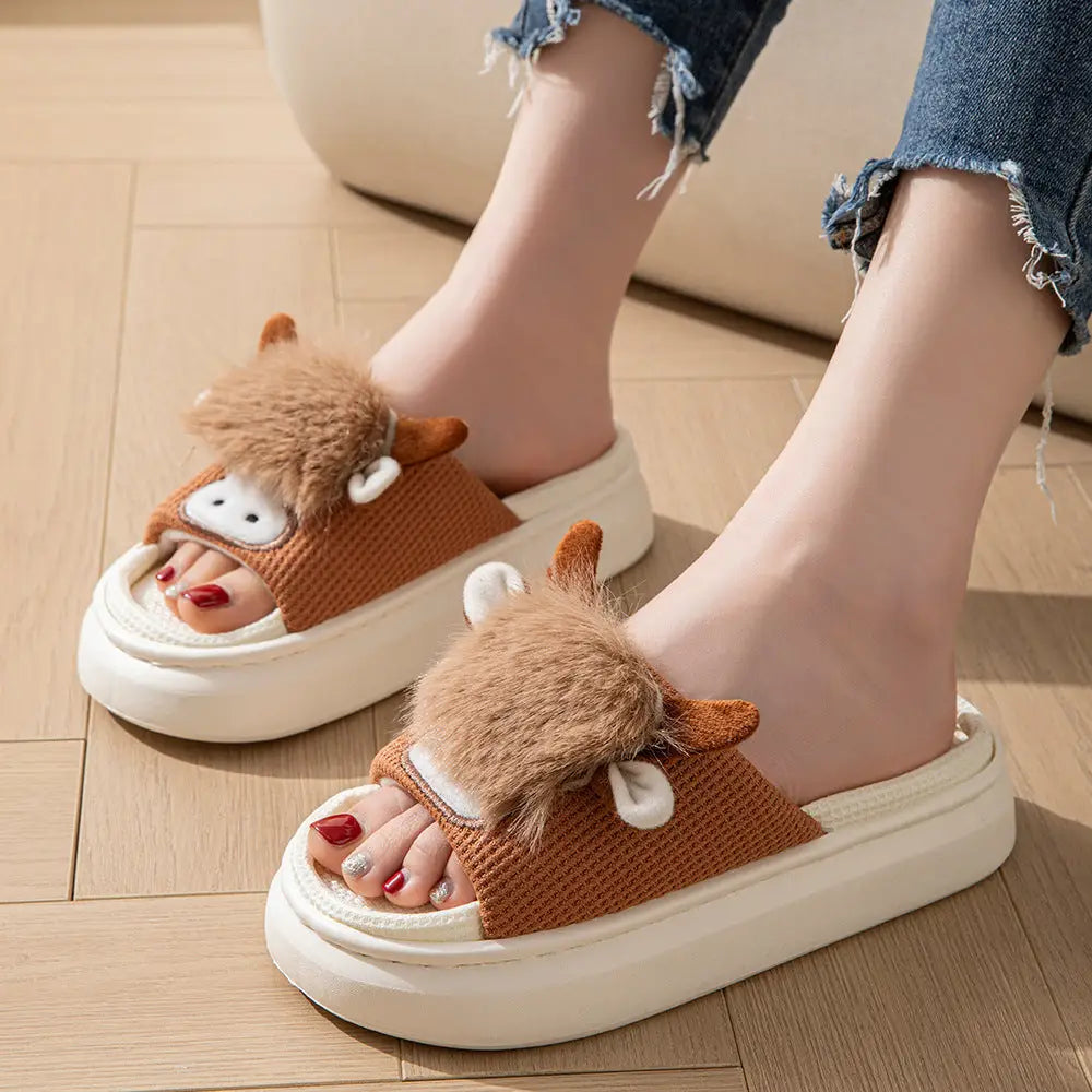 Linen Upper Hollow Out Flip Flops with EVA Sole for Adults