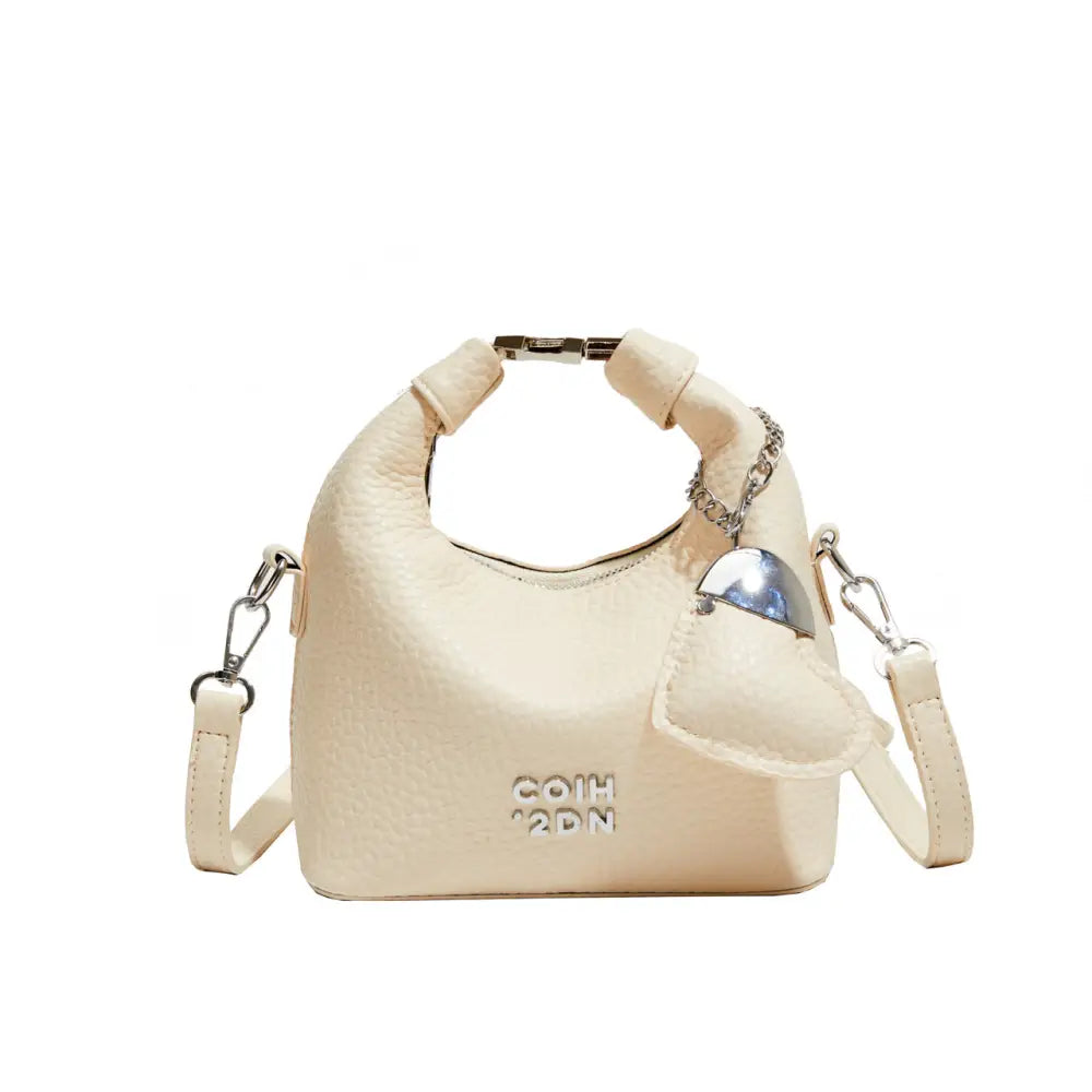 Litchi Luxe: Chic Commuter Messenger Bag - Beige Love Pendant