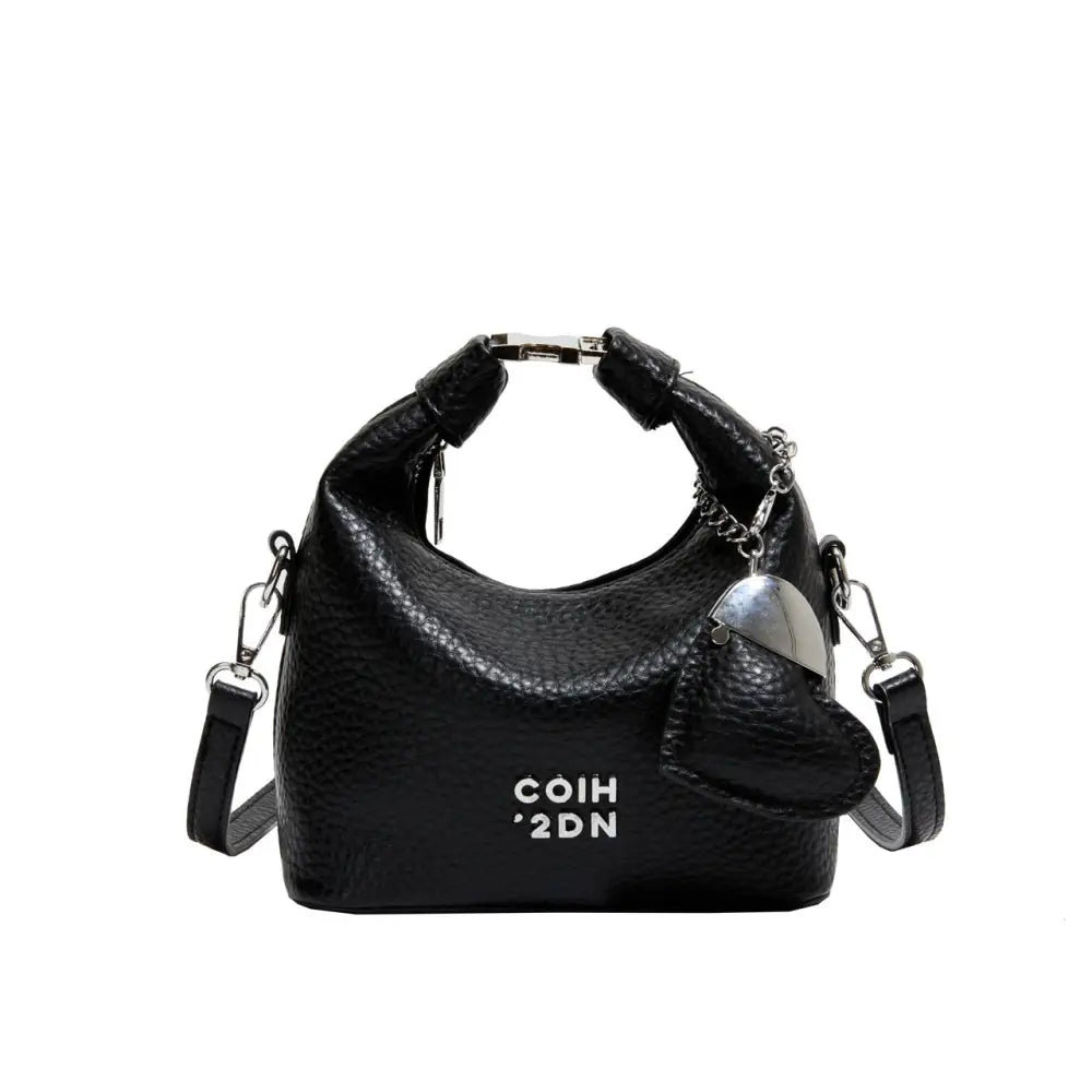 Litchi Luxe: Chic Commuter Messenger Bag - Black Love Pendant