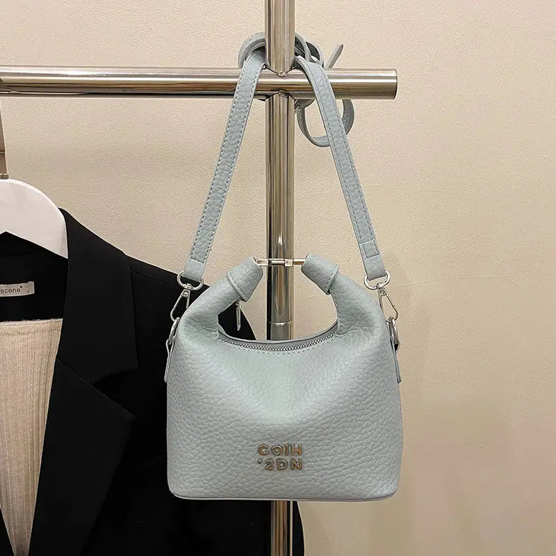 Litchi Luxe: Chic Commuter Messenger Bag - Blue Without Pendant