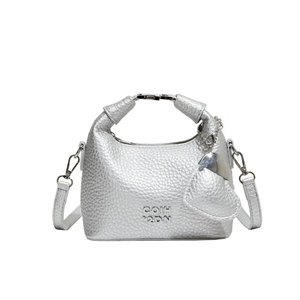 Litchi Luxe: Chic Commuter Messenger Bag - Silver Love Pendant