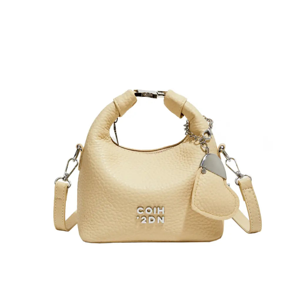 Litchi Luxe: Chic Commuter Messenger Bag - Yellow Heart Shaped Pendant