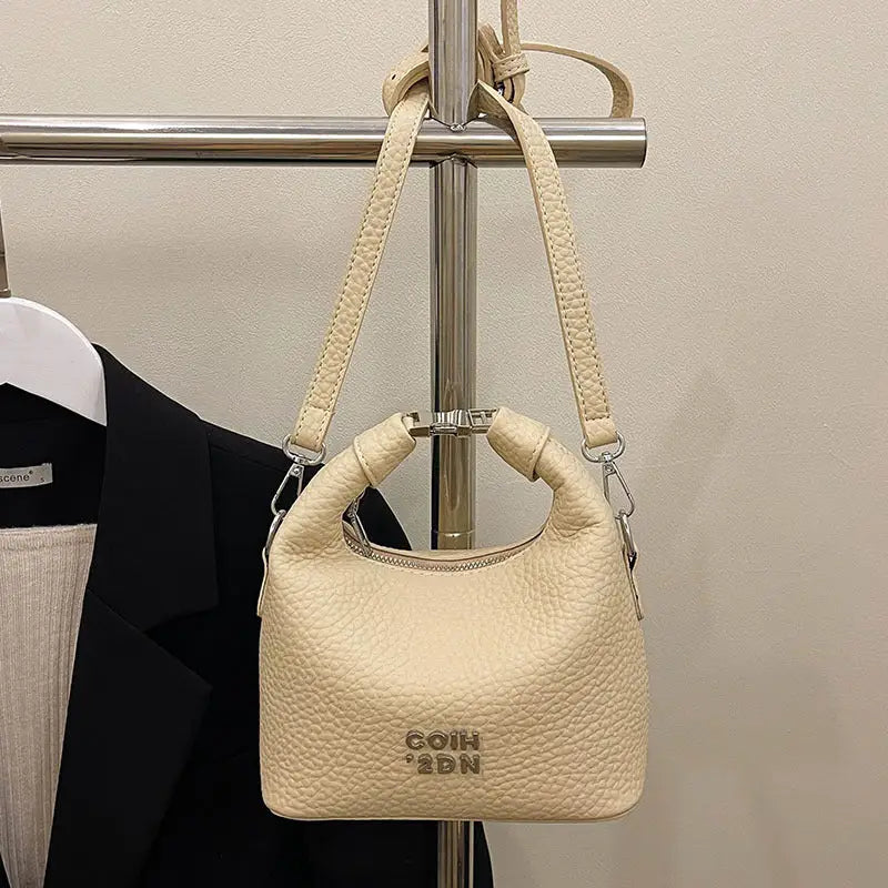 Litchi Luxe: Chic Commuter Messenger Bag - Yellow Without Pendant