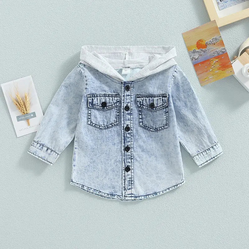 Little Cowboy Chic: Kids’ Hooded Coat - Blue / 80cm