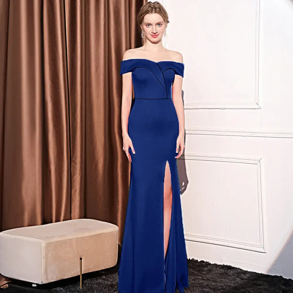 Long Polyester Skirt with Zipper for Company Annual Meeting - Purplish Blue / S