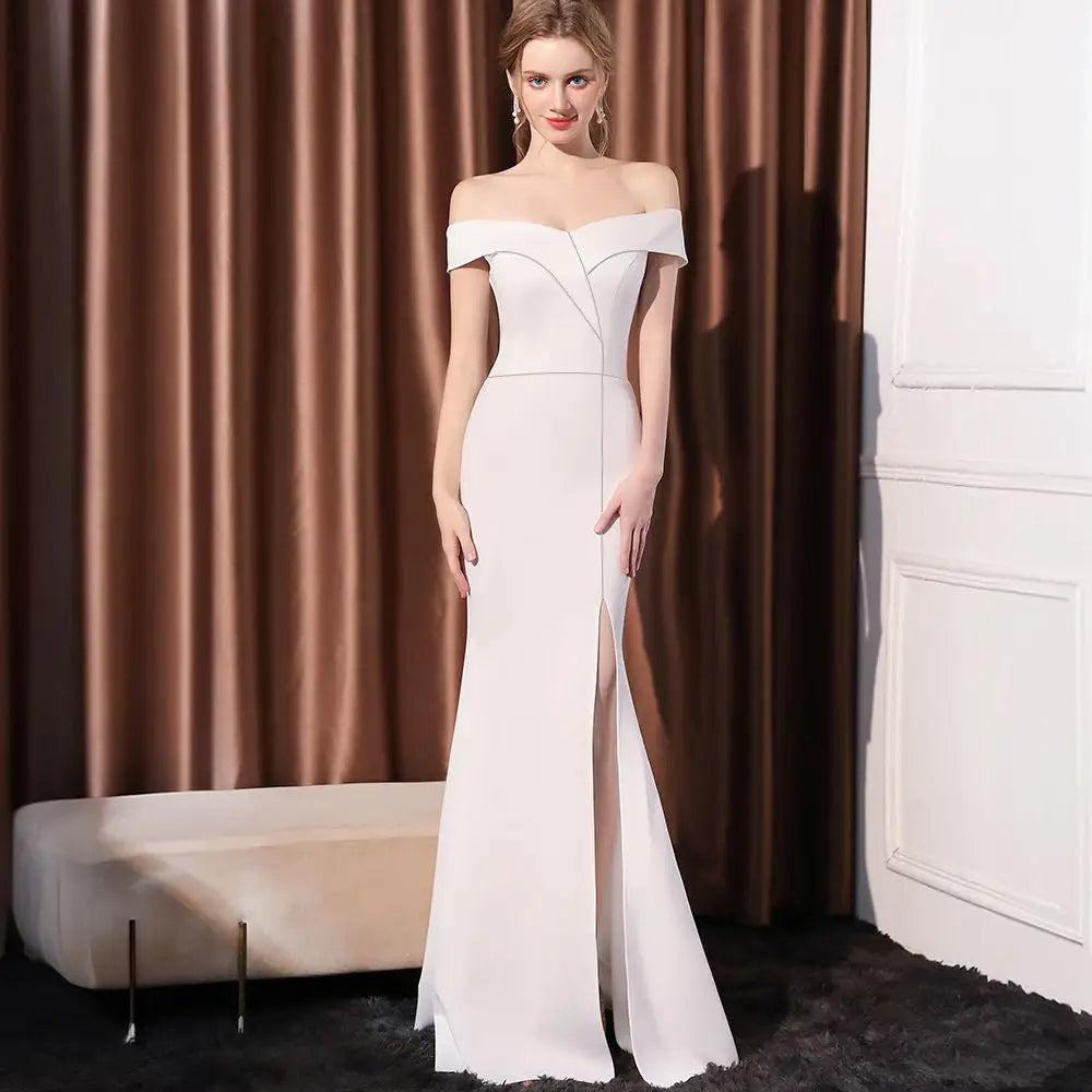 Long Polyester Skirt with Zipper for Company Annual Meeting - White / S