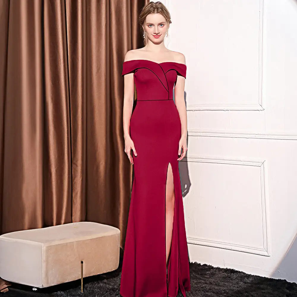 Long Polyester Skirt with Zipper for Company Annual Meeting - Wine Red / S