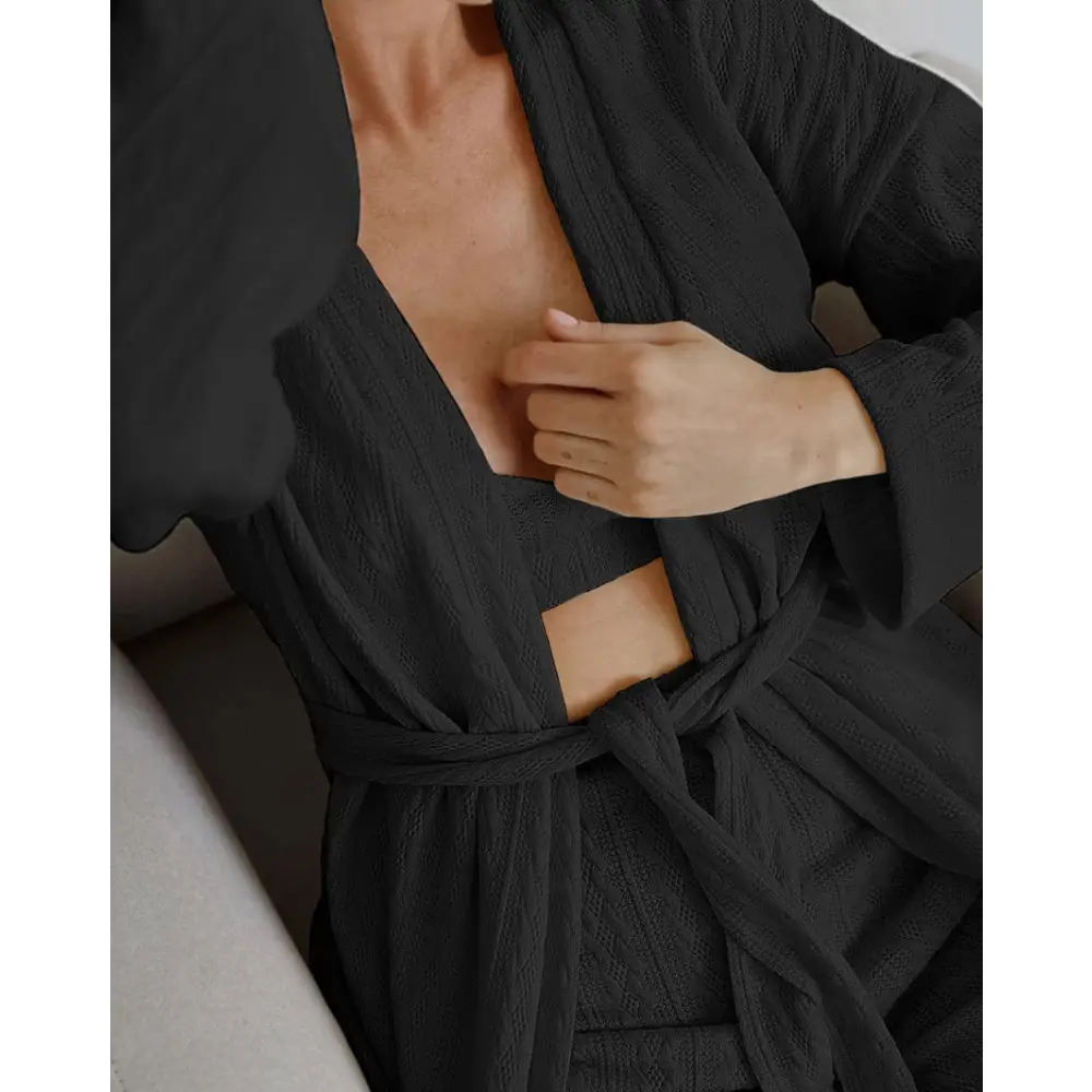 Long Sleeve Knitted Thermal Pajamas Loose Trousers Underwear Three-piece Set