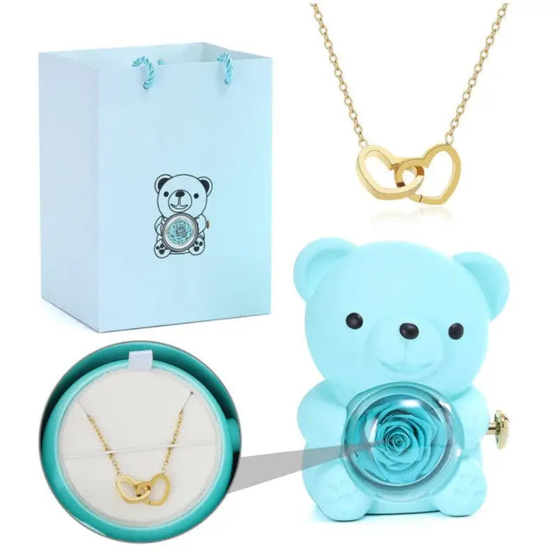 Love Duo Necklace - Blue Bear Necklace / Copper