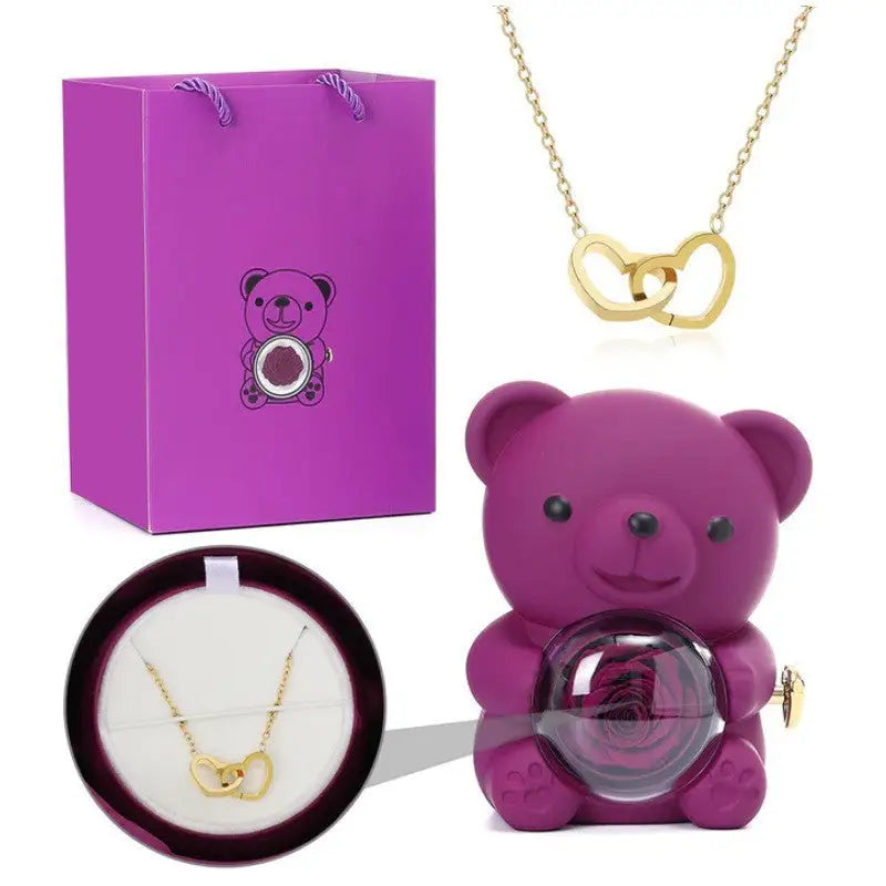 Love Duo Necklace - Purple Bear Necklace / Copper
