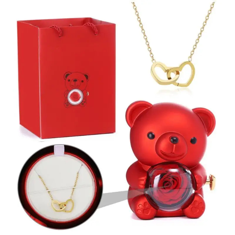 Love Duo Necklace - Red Bear Necklace / Copper