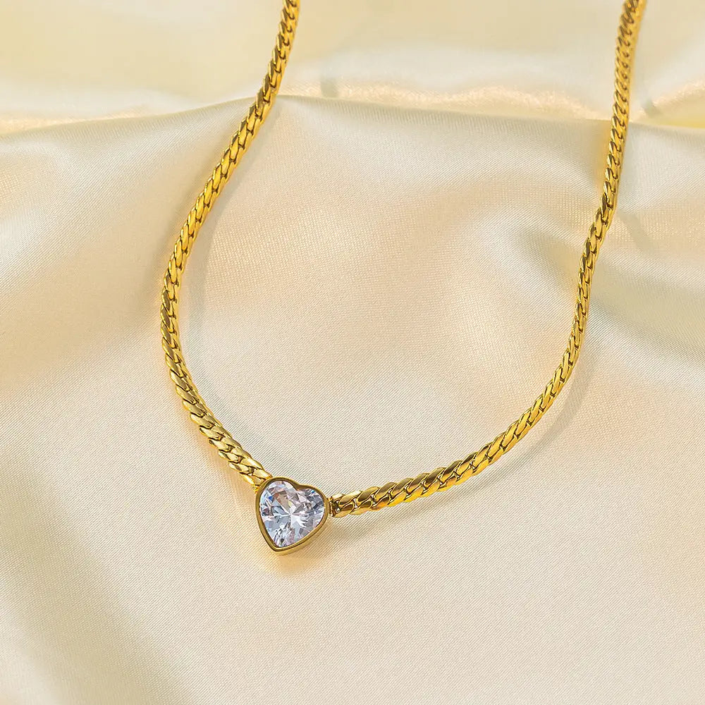 Love Sparkle Necklace - White Diamond Gold