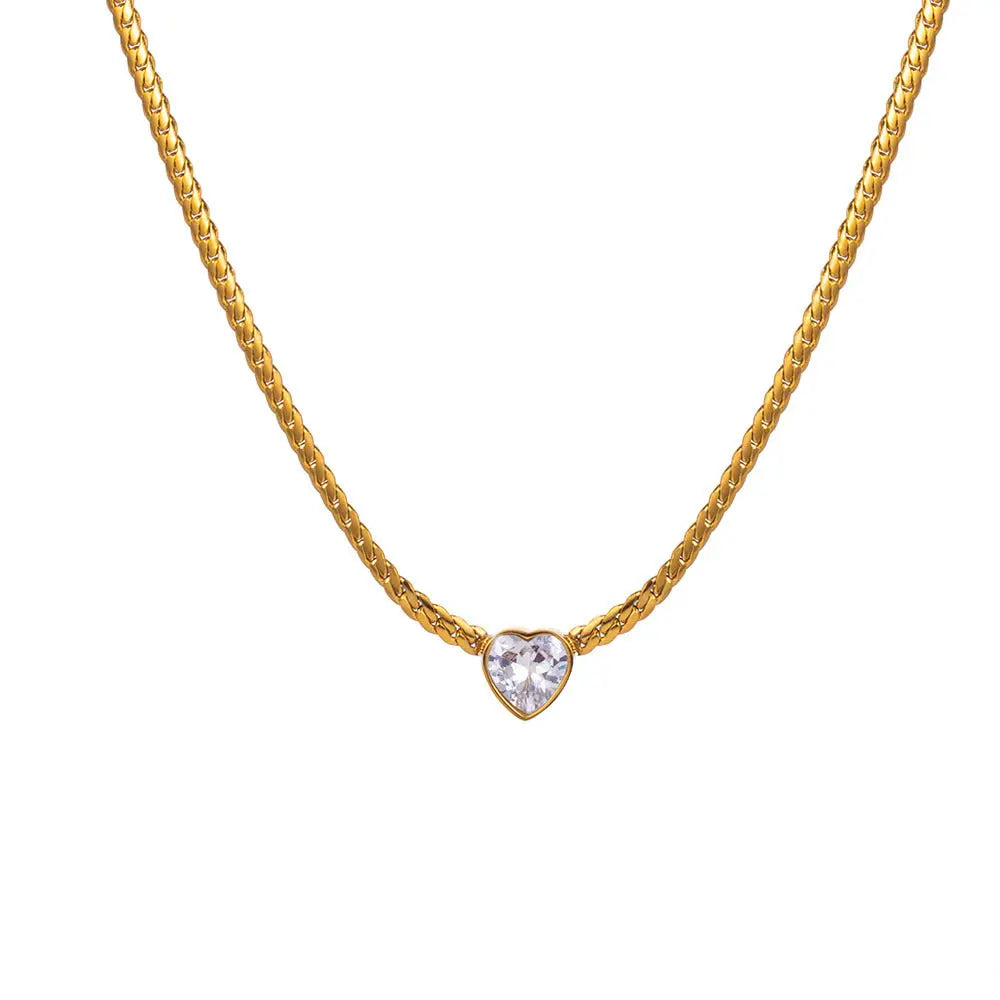 Love Sparkle Necklace - White Diamond Gold