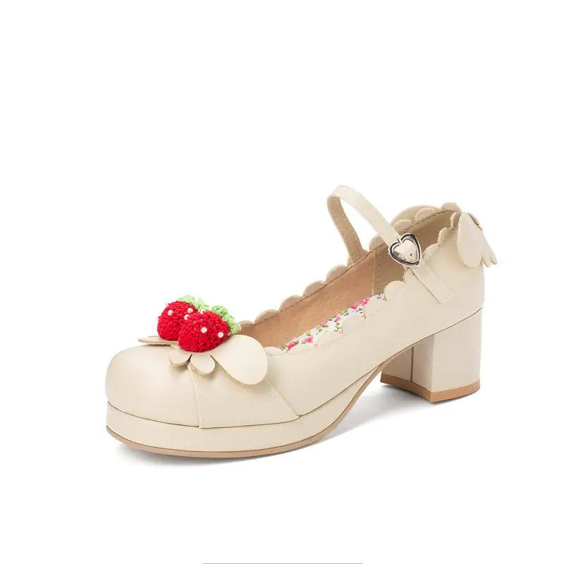 Low Top Mid Heel Imitation Leather Shoes for Women - Beige / 30