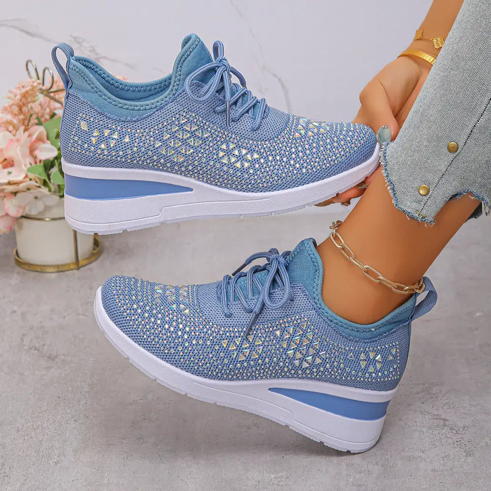 Low Top Wedge Heel Tennis Shoes with Mesh Upper in Multiple Colors - Sky Blue / 36