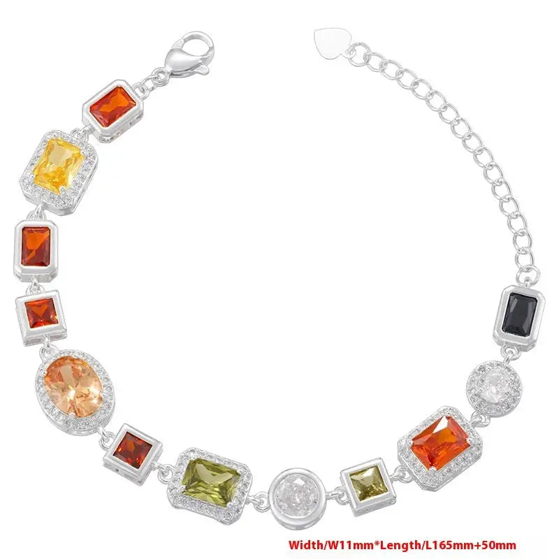 LuxDiamond Square: Bracelet & Necklace Set - White Gold Color Bracelet