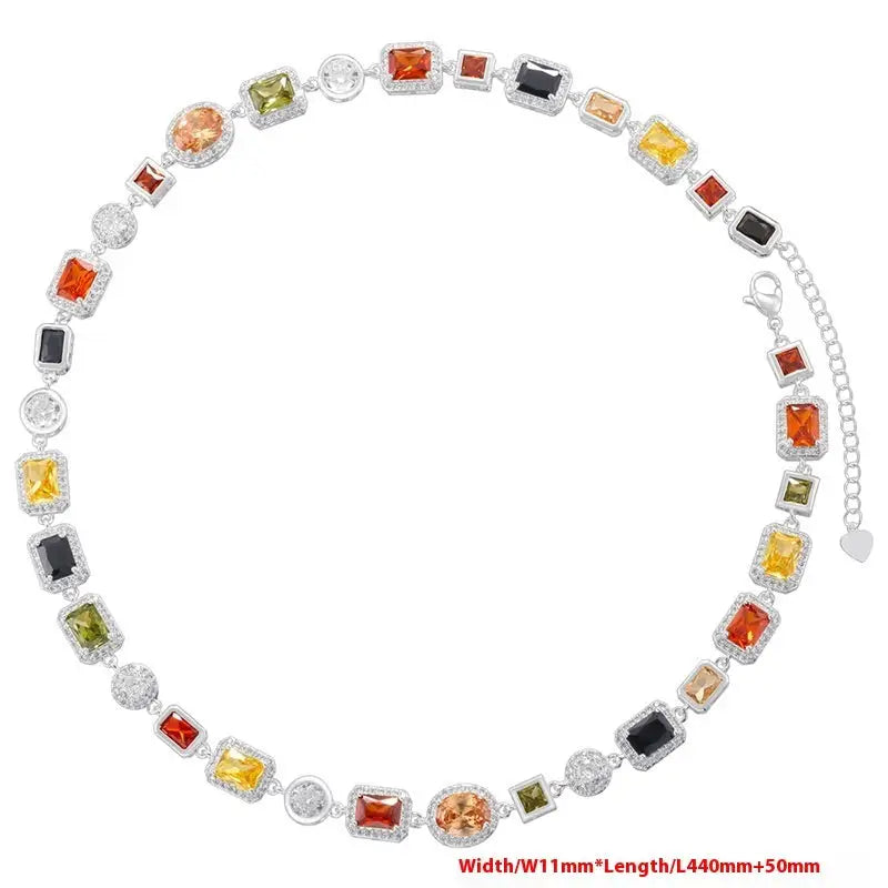 LuxDiamond Square: Bracelet & Necklace Set - White Gold Color Necklace