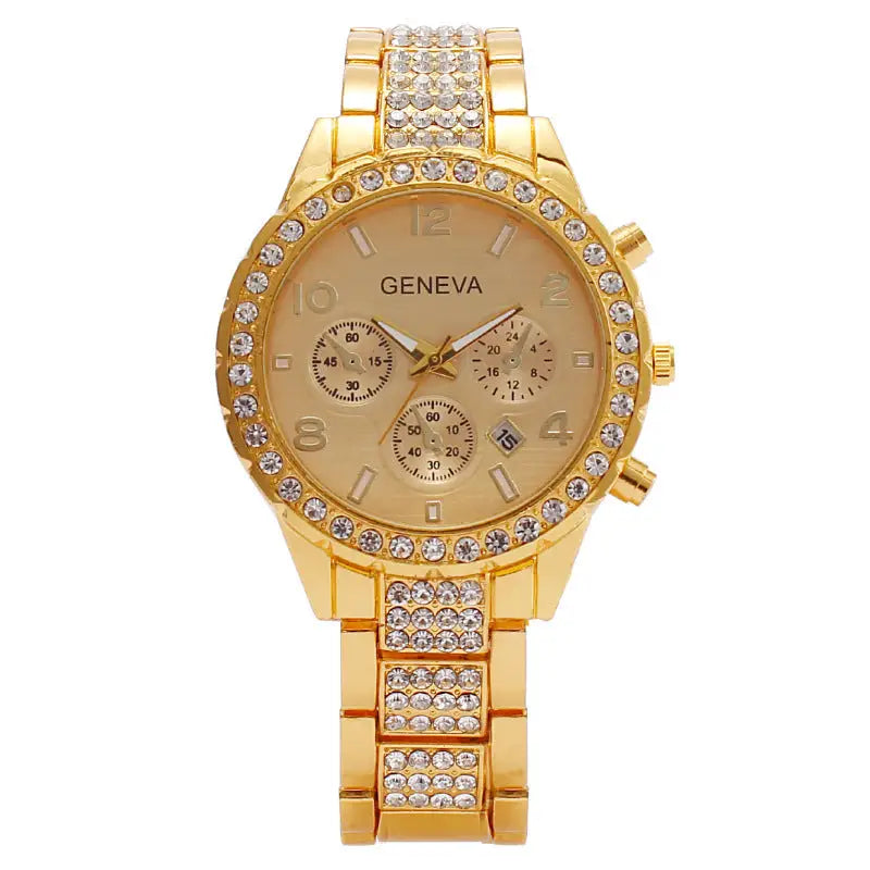 Luxe Diamond Quartz Timepiece - Gold