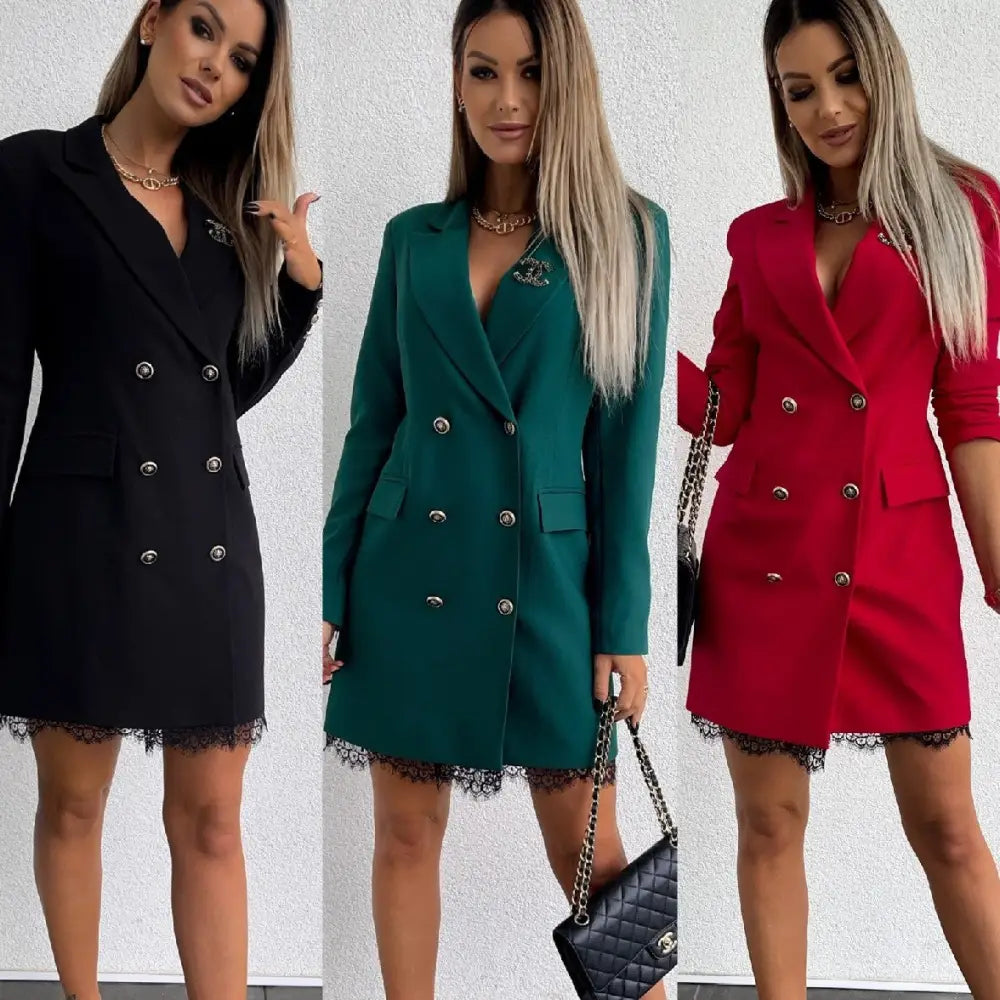 Luxe Lace Double-Breasted Midi Suit Dress - 4