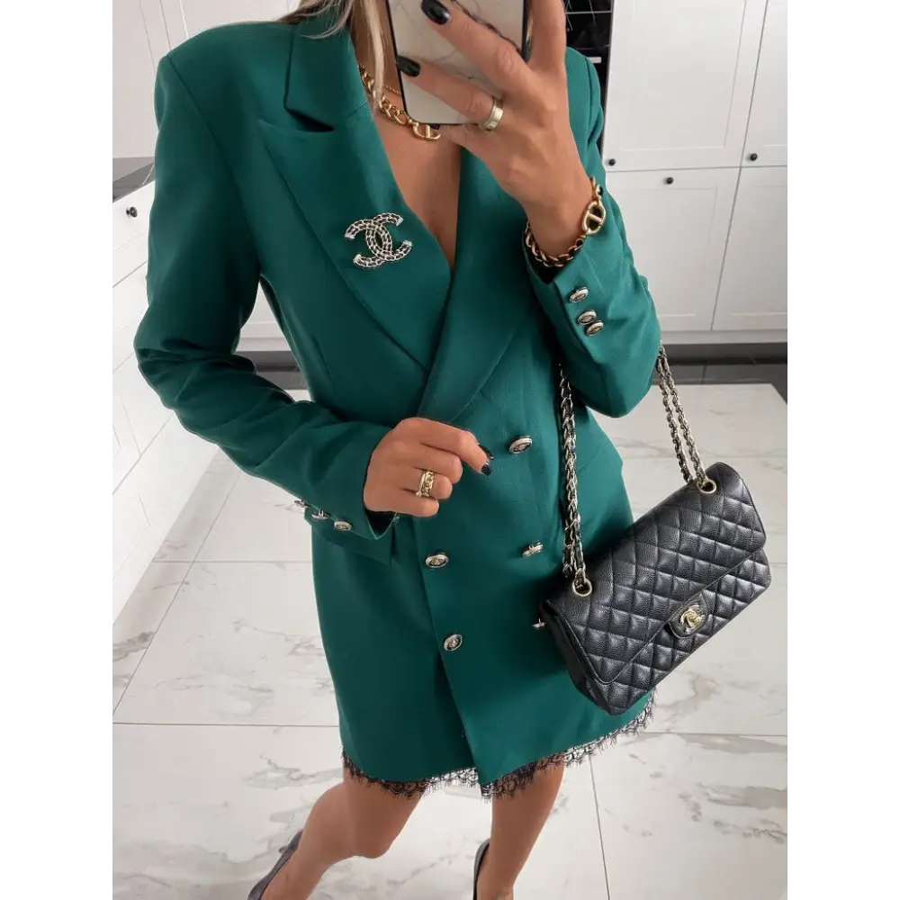 Luxe Lace Double-Breasted Midi Suit Dress - 4