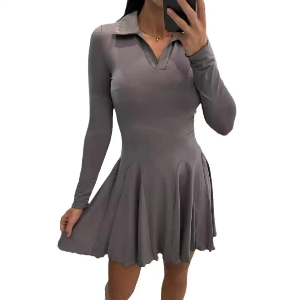LuxeLap: Solid Long Sleeve Dress