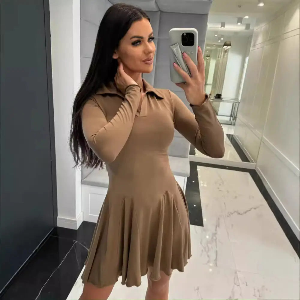 LuxeLap: Solid Long Sleeve Dress