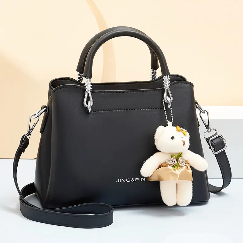 Macaron Color PU Suitcase Square Packing Handbag - Black