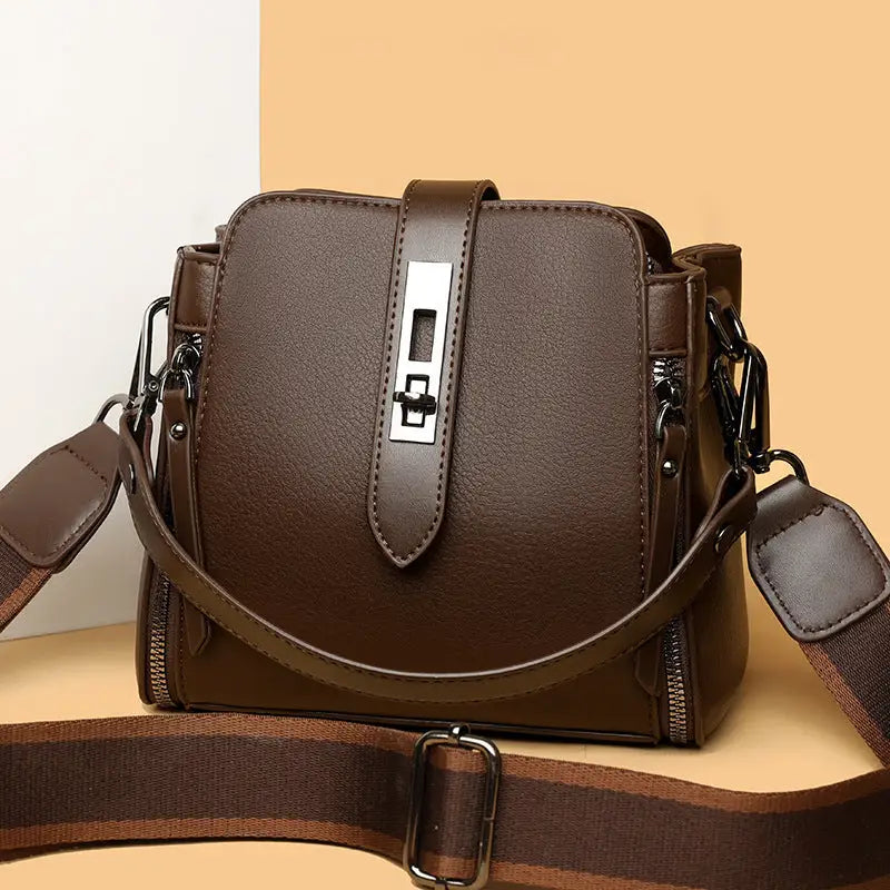 Medium Crossbody PU Bag with Open Pocket and Polyester Lining