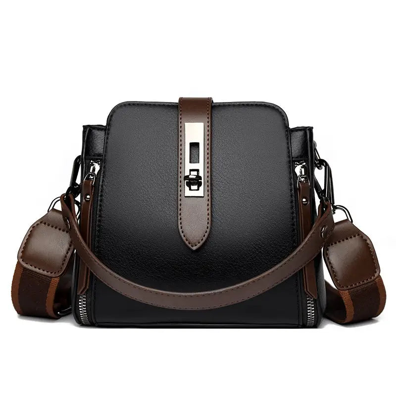 Medium Crossbody PU Bag with Open Pocket and Polyester Lining - Black