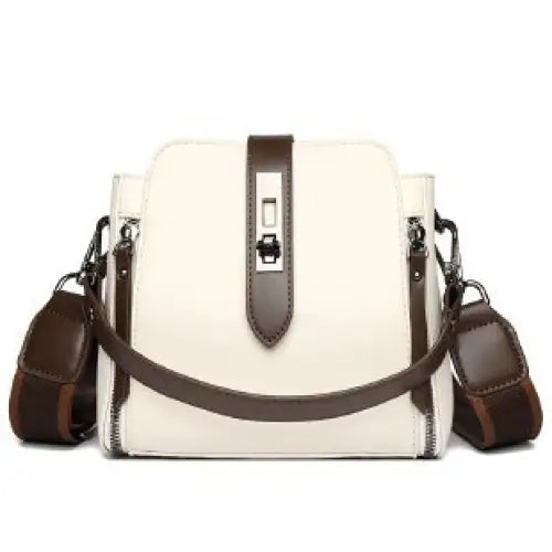 Medium Crossbody PU Bag with Open Pocket and Polyester Lining - White